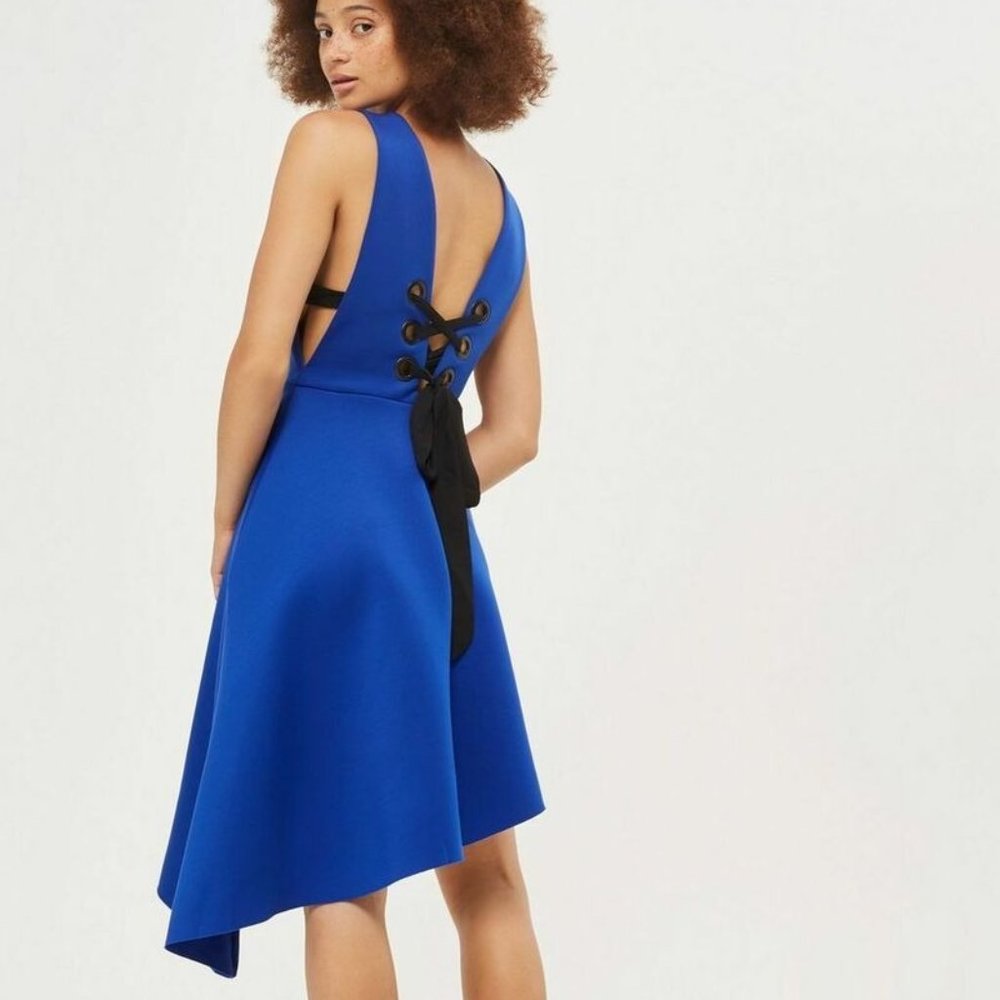 Topshop Blue Lace-up Asymmetrical Dress Size 2